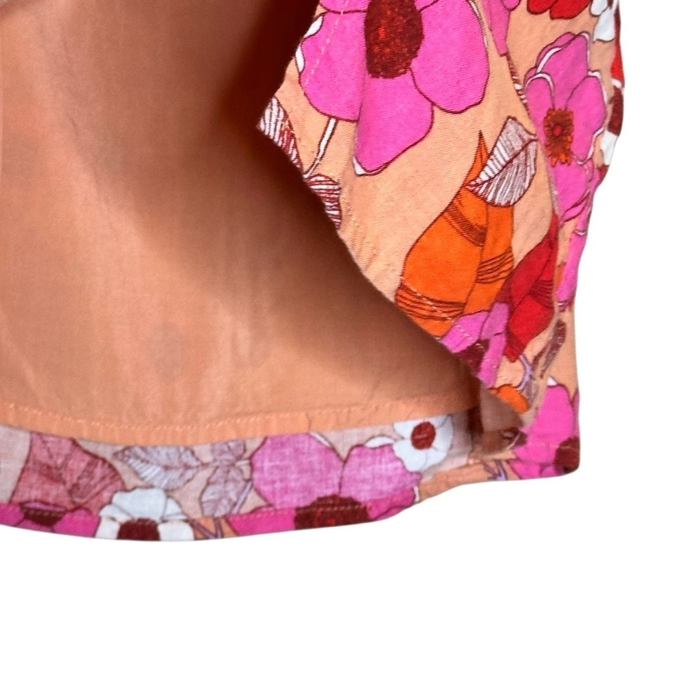 Urban Outfitters Pink, Orange, and White Floral Linen Lined Mini Skirt Medium - Picture 4 of 10